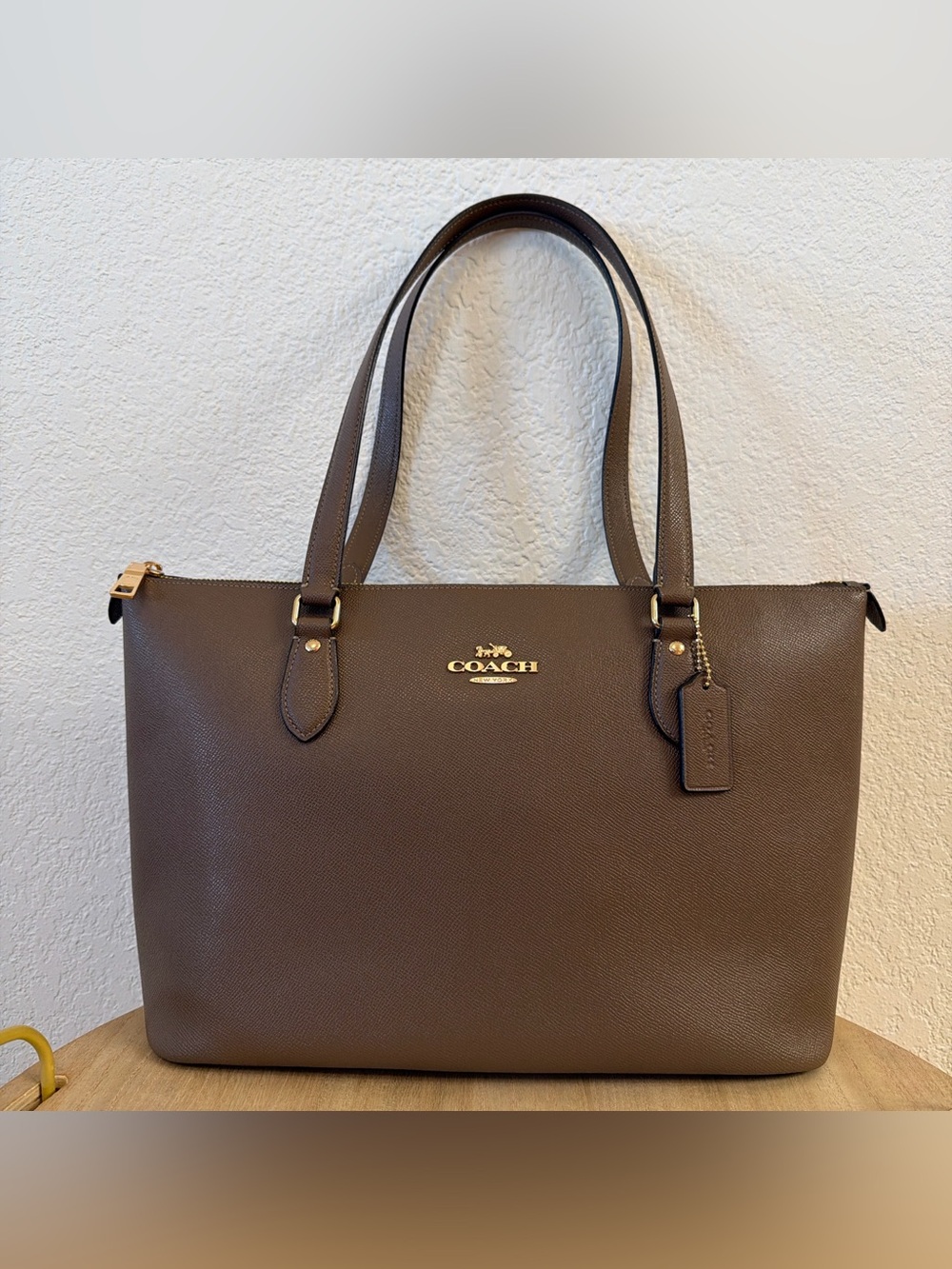 COACH Brown Leather Tote with Gold Logo Hardware